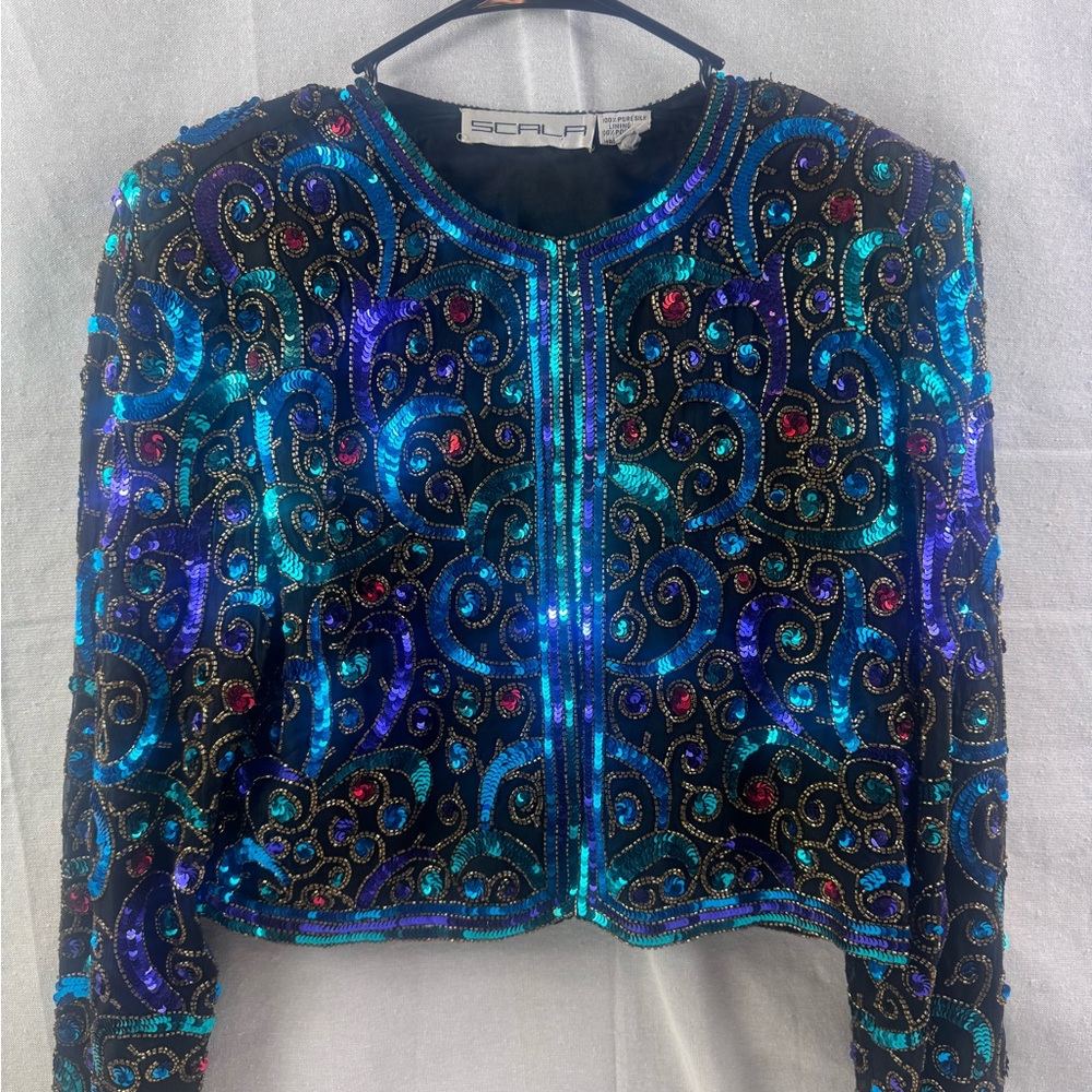 Scala Women’s Beaded Sequin Cropped Jacket
